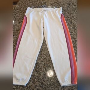 Marine Layer Cloud 9 Fleece Jogger Sweats Antique White Retro Rainbow Stripe XL